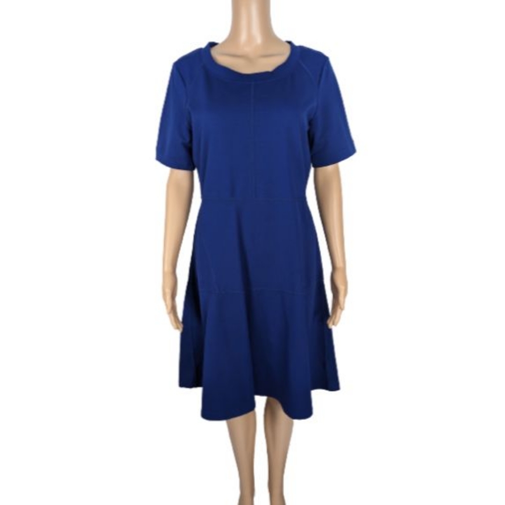 Athleta Royal Blue Short Sleeve Fit-and-Flare Dress